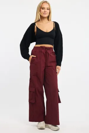 Red Cargo Pants High Rise Smooth Fabric