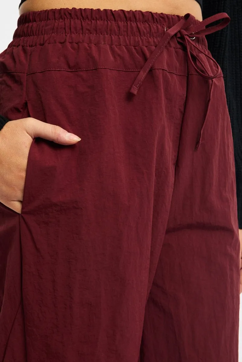 Barrel Waist Red Cargo Pants High Rise