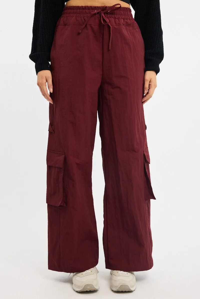 Red Cargo Pants High Rise Cotton comfort Basic Stretch
