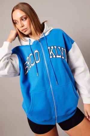 shrink-resistant Blue Graphic Jacket Long Sleeve Hoodie