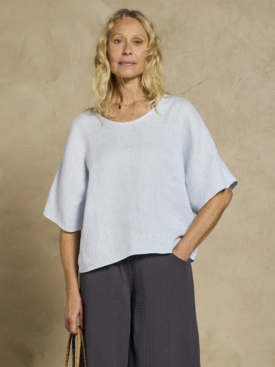 Selene Linen Top Serene Blue Timeless Comfort Wear