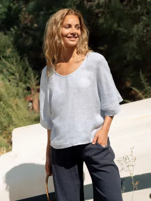Everyday Style Trend Stretch Jersey Knit Selene Linen Top Serene Blue