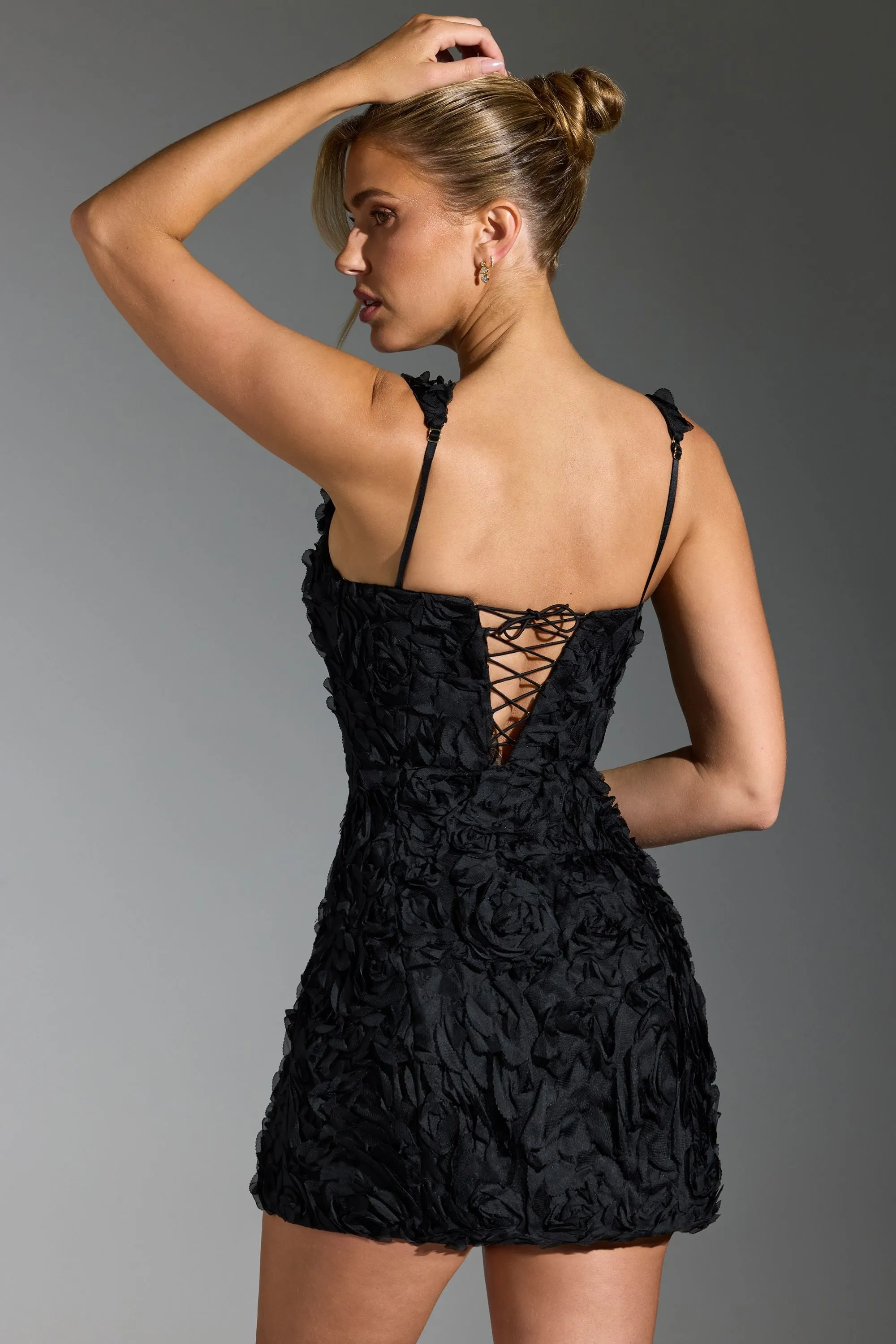 Floral-Appliqu?? Corset Mini Dress in Black Simple Wear Girl Power