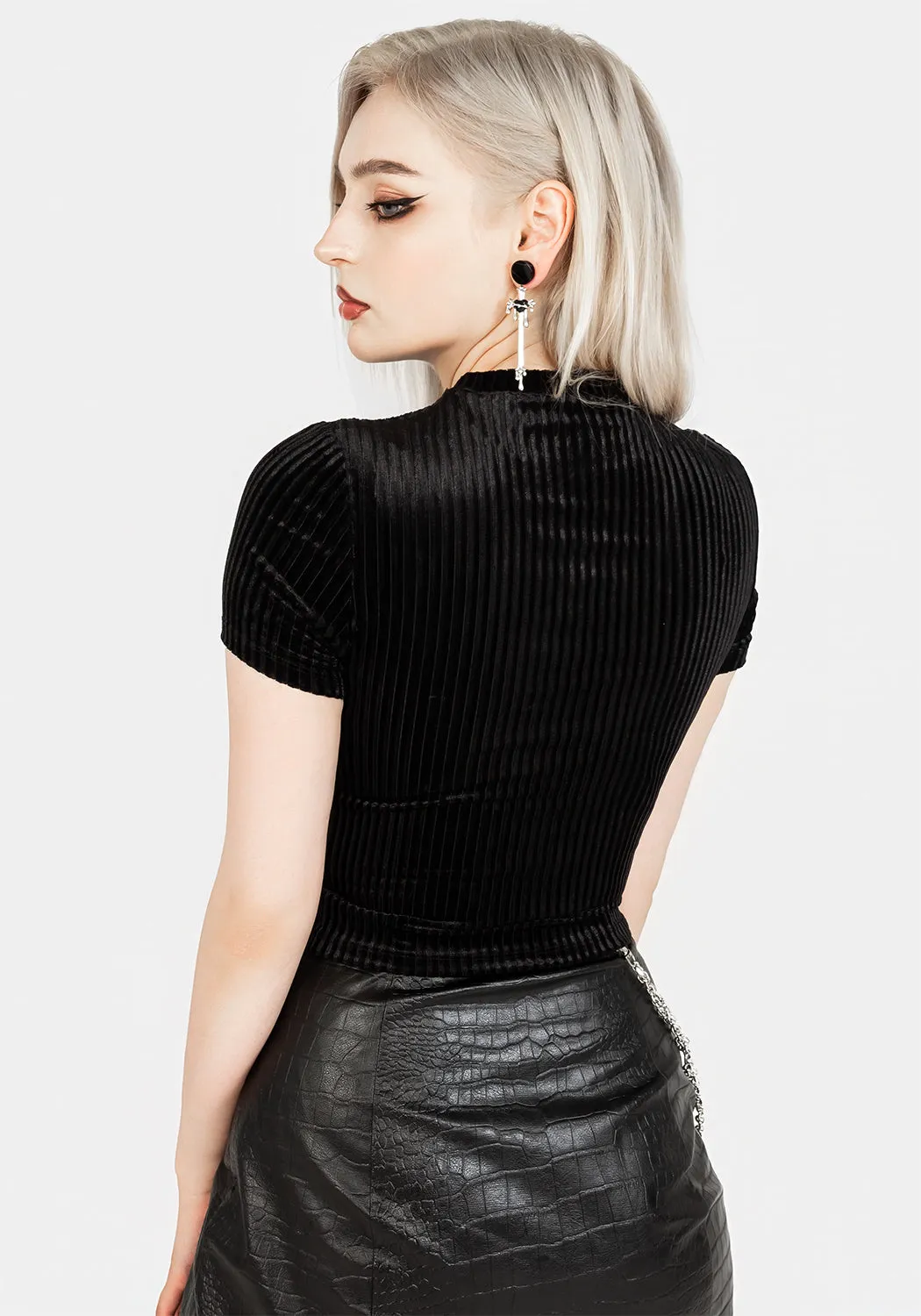Rosaline Velour Rib Crop Top FadeResistant Coating