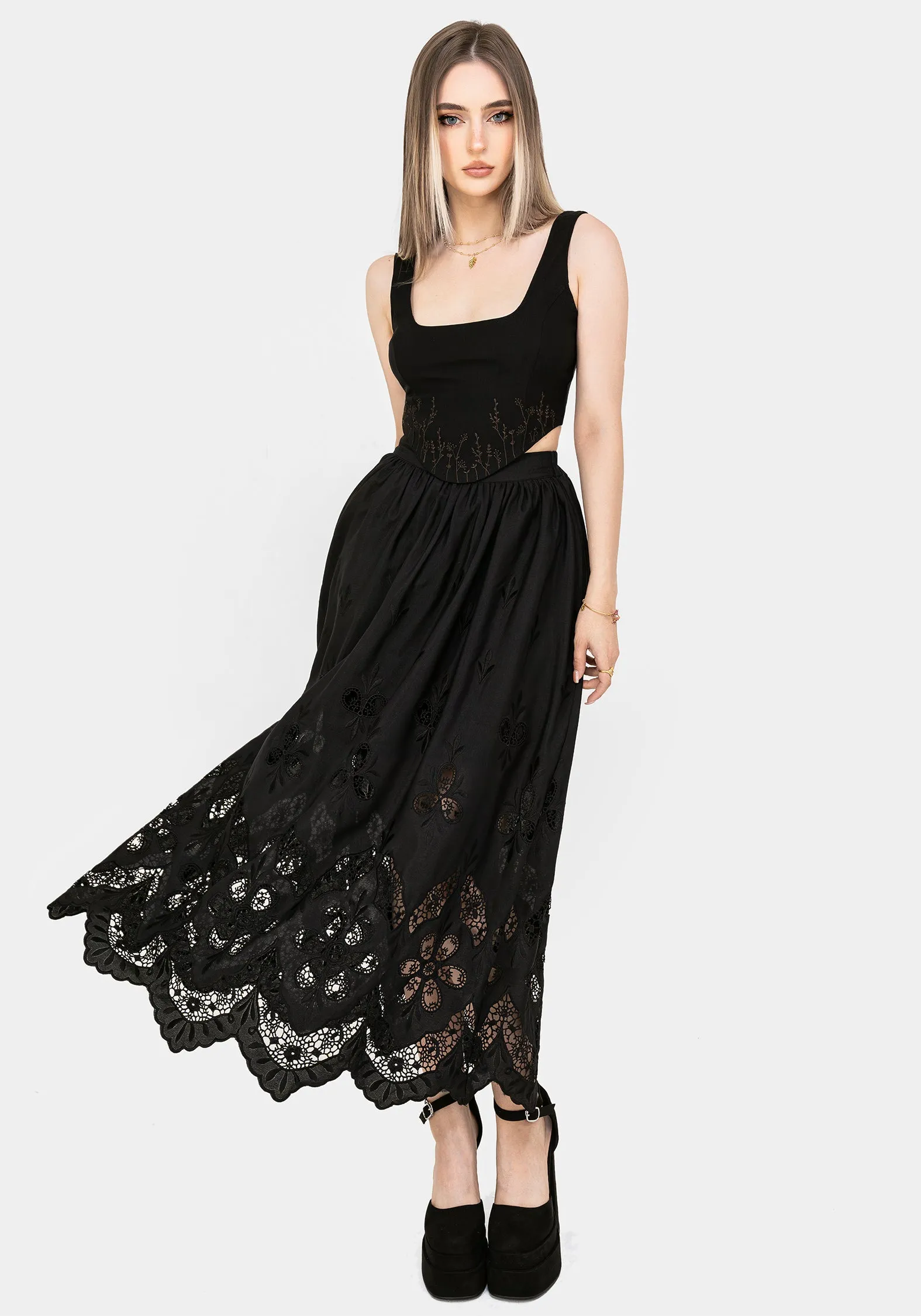 Maple Broderie Hem Maxi Skirt Wedding guest Style Moment