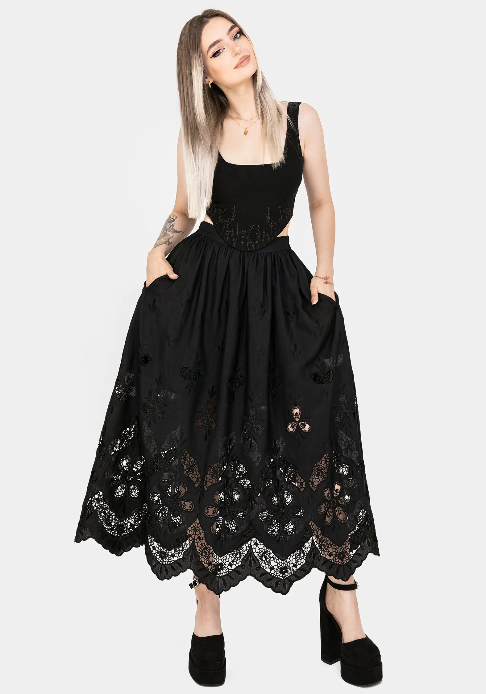 Maple Broderie Hem Maxi Skirt Iconic Style