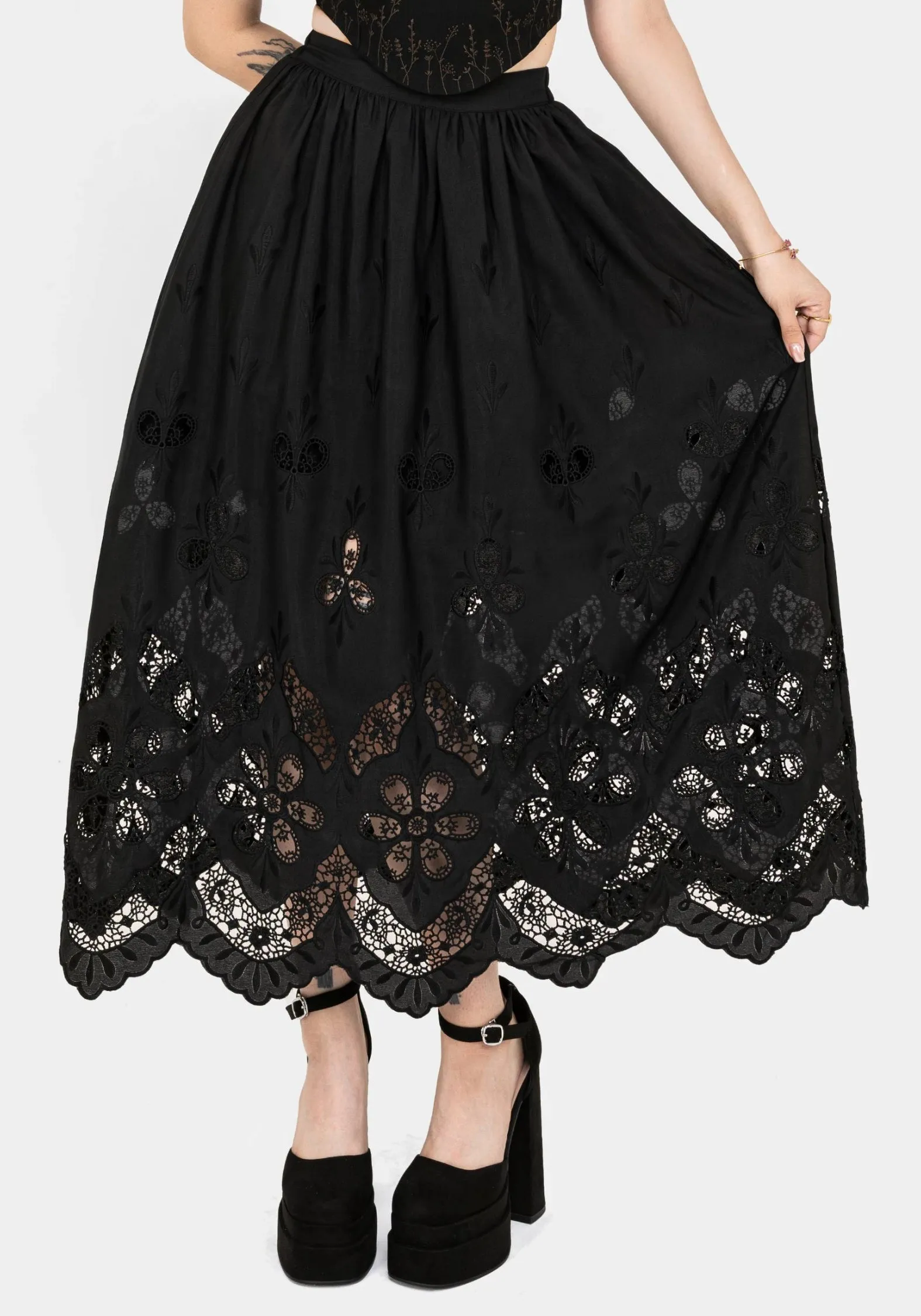 Machine washable Maple Broderie Hem Maxi Skirt