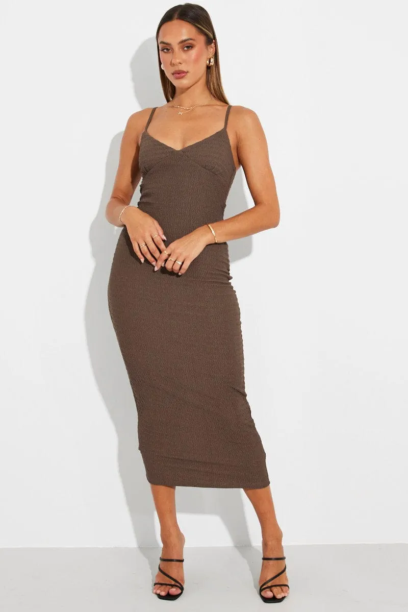 Lightweight fabric midi Tram Ride Brown Midi Dress Sleeveless Textured Fabric