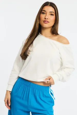 Versatile Wear Fashionable Vibes White Off Shoulder Sweater Long Sleeve