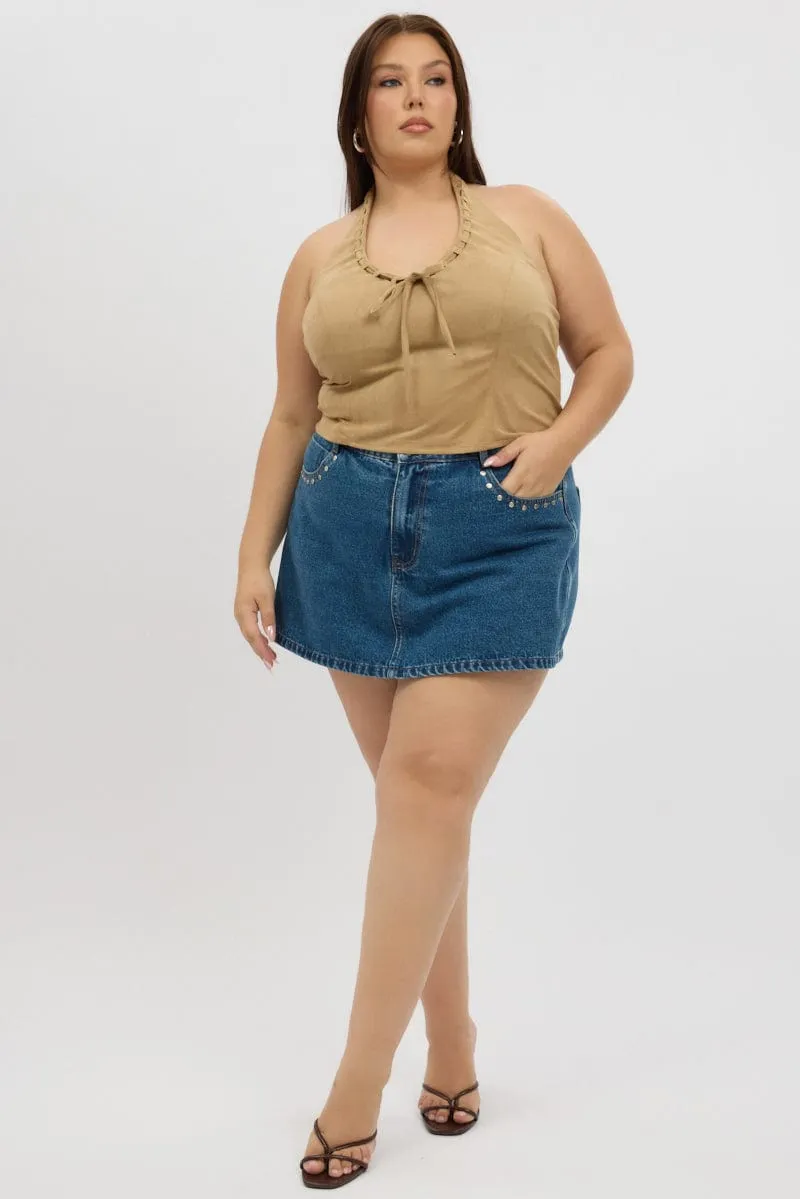Chill Feel Creative Look Denim Skorts Skirt High Rise Stud Detail