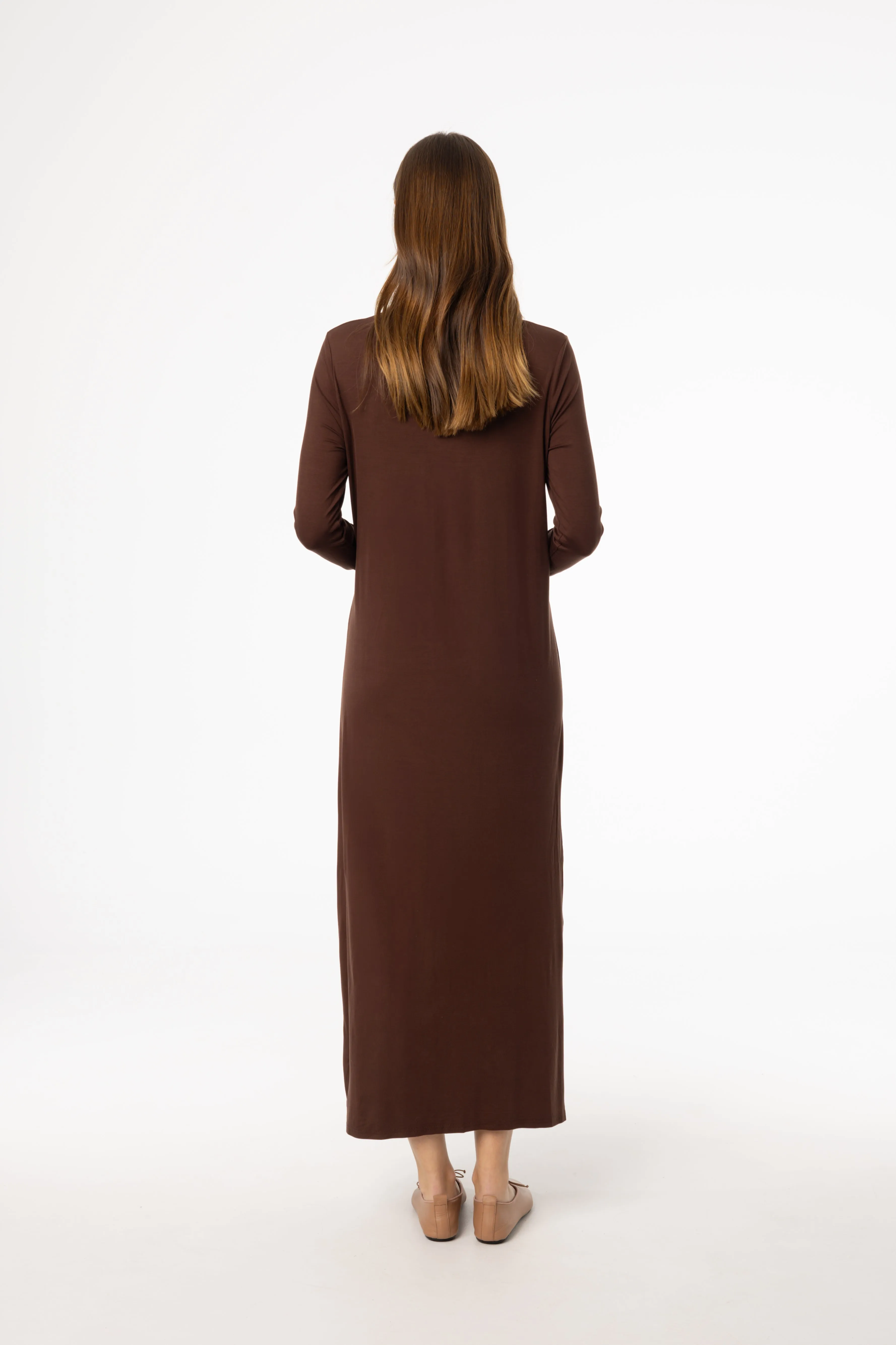 Fall Core Brown Turtleneck Maxi Dress