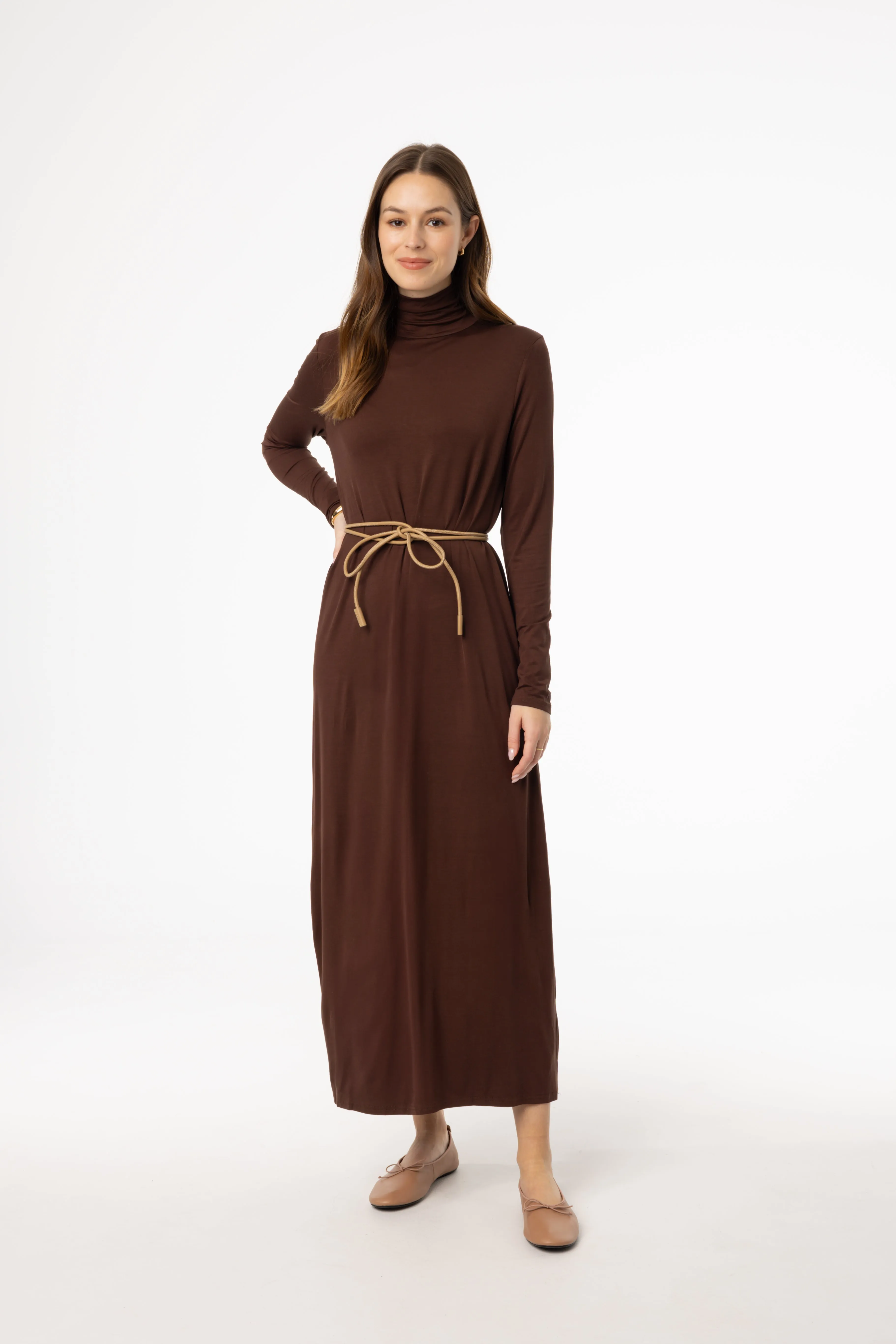 Brown Turtleneck Maxi Dress Vital Core