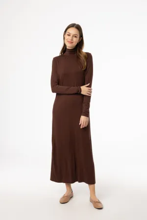 Brown Turtleneck Maxi Dress EcoFriendly Material