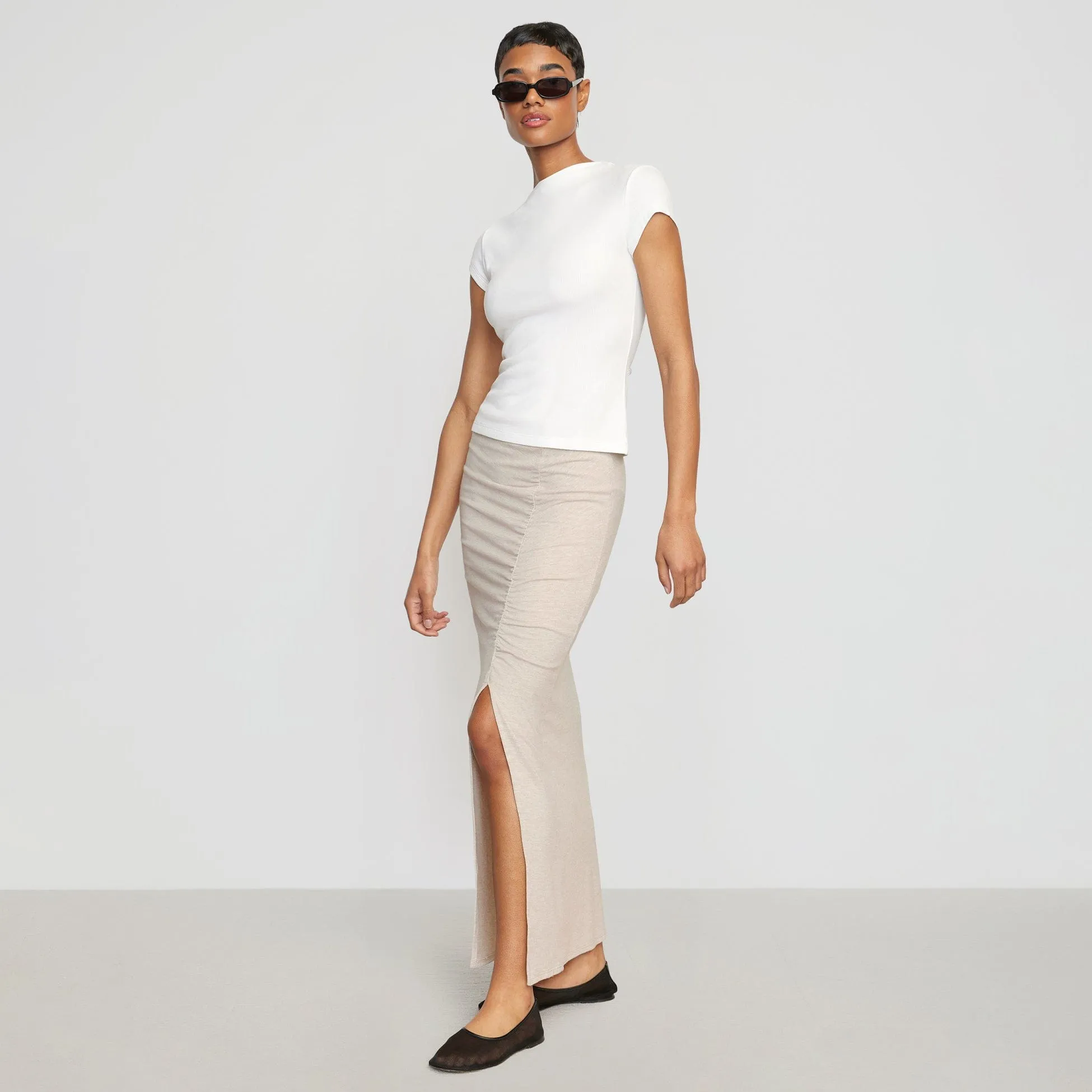 Kiki Ruched Side-Slit Midi Skirt Wrap style