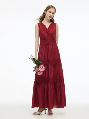 Comfortable Wear Flexible Hemline Tencel Lace Trim Women Maxi Vest Dress