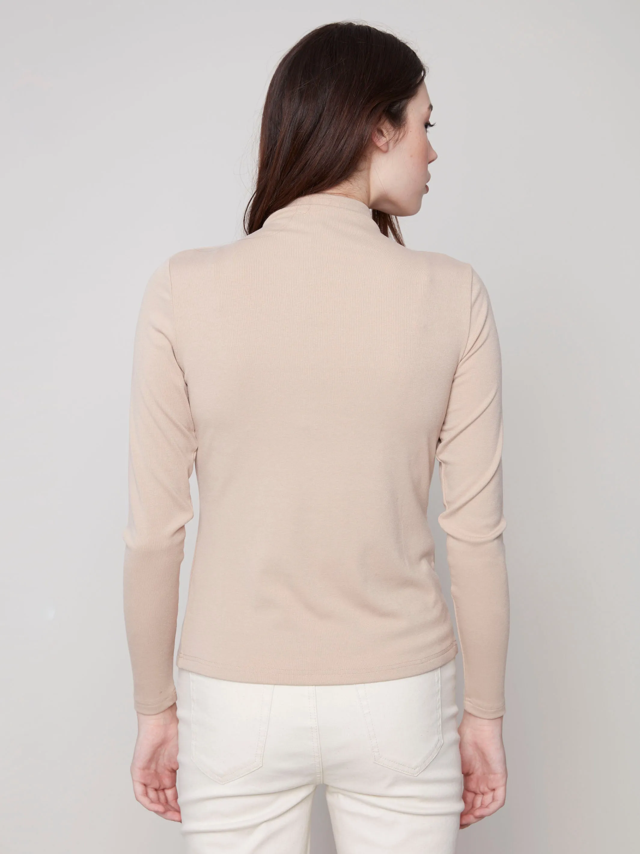 Long Sleeve Mock Neck Top - Sesame Comfy Top