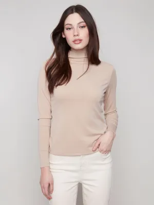 Wrinkle-Free All-Purpose Comfort Long Sleeve Mock Neck Top - Sesame