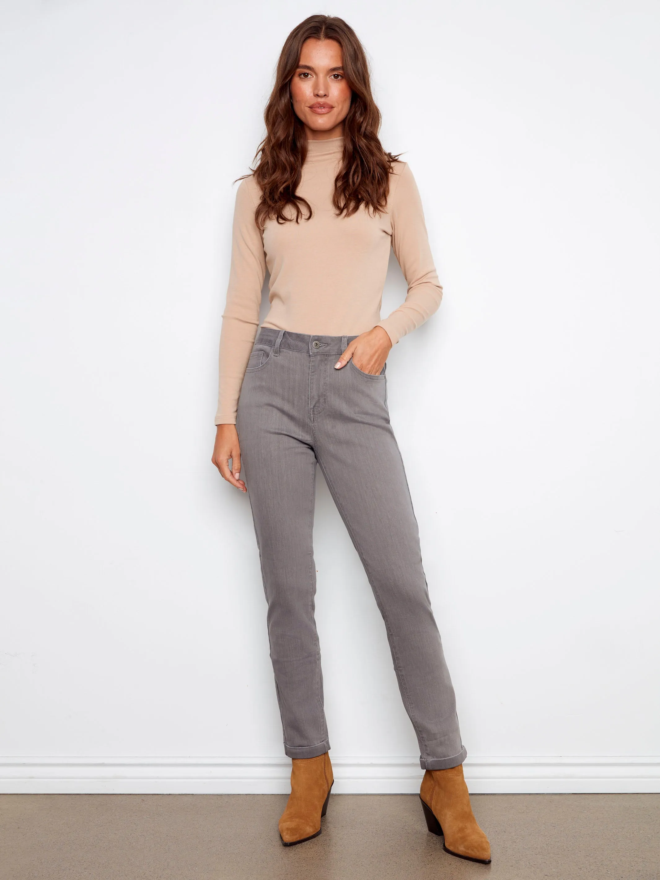 Formal Elegance Long Sleeve Mock Neck Top - Sesame