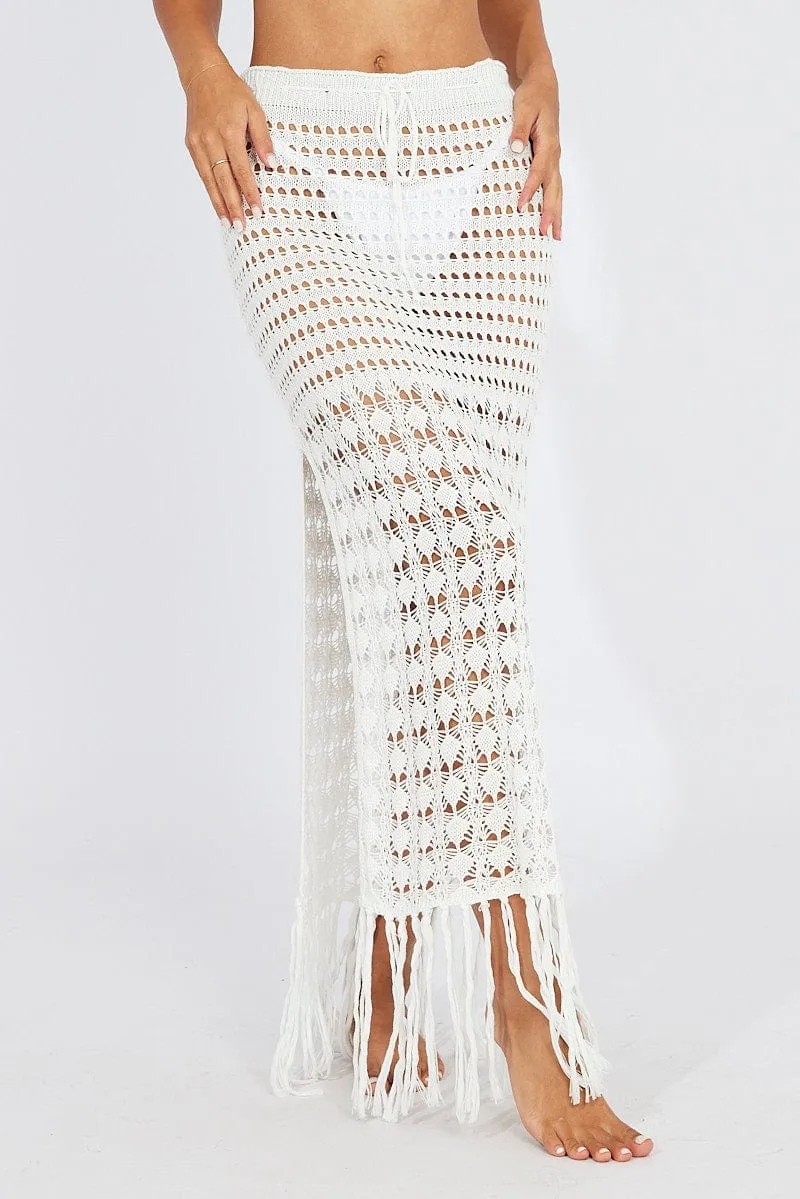 Seasonal Must Have White Beach Crochet Maxi Skirt