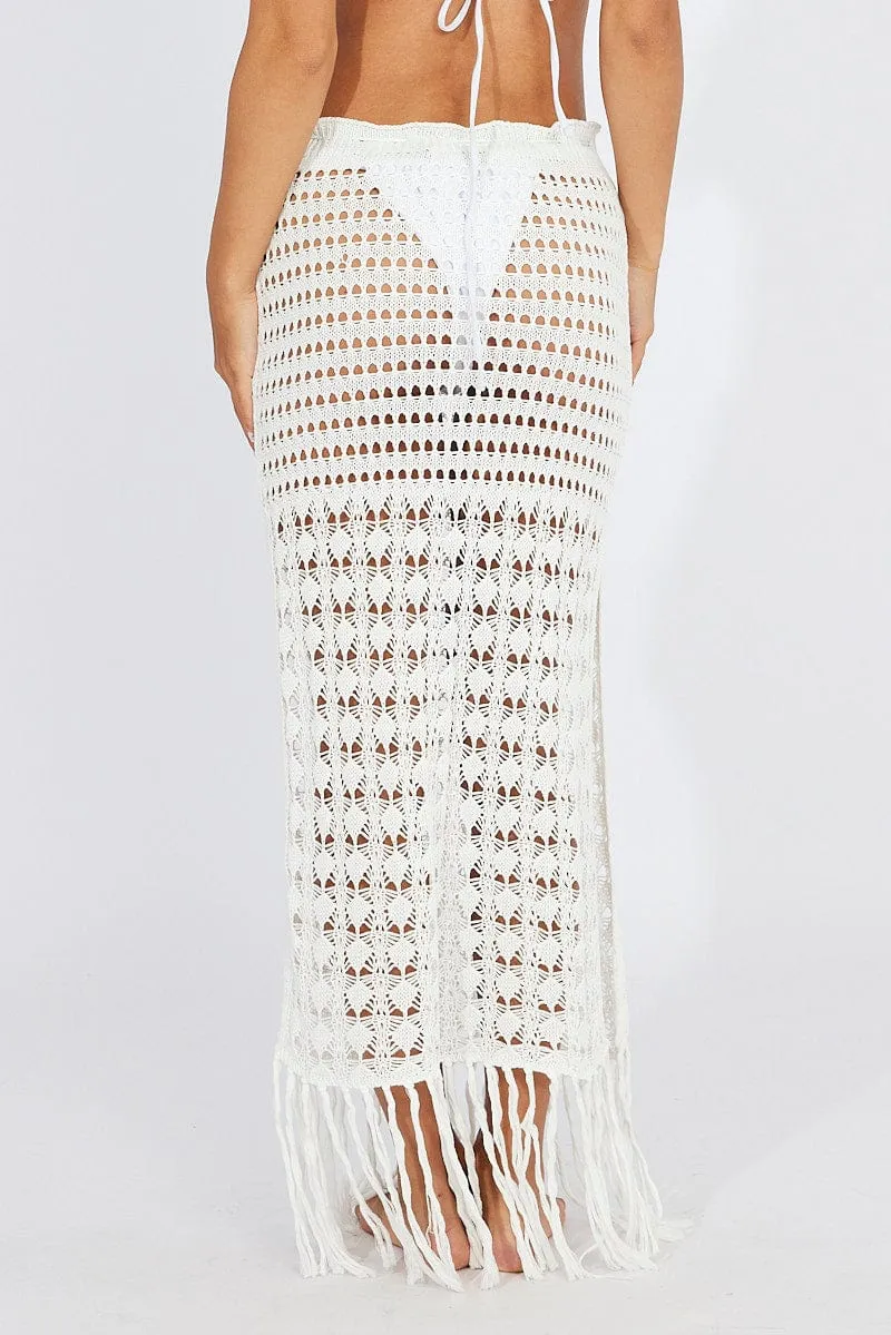 Reimagined Classic White Beach Crochet Maxi Skirt
