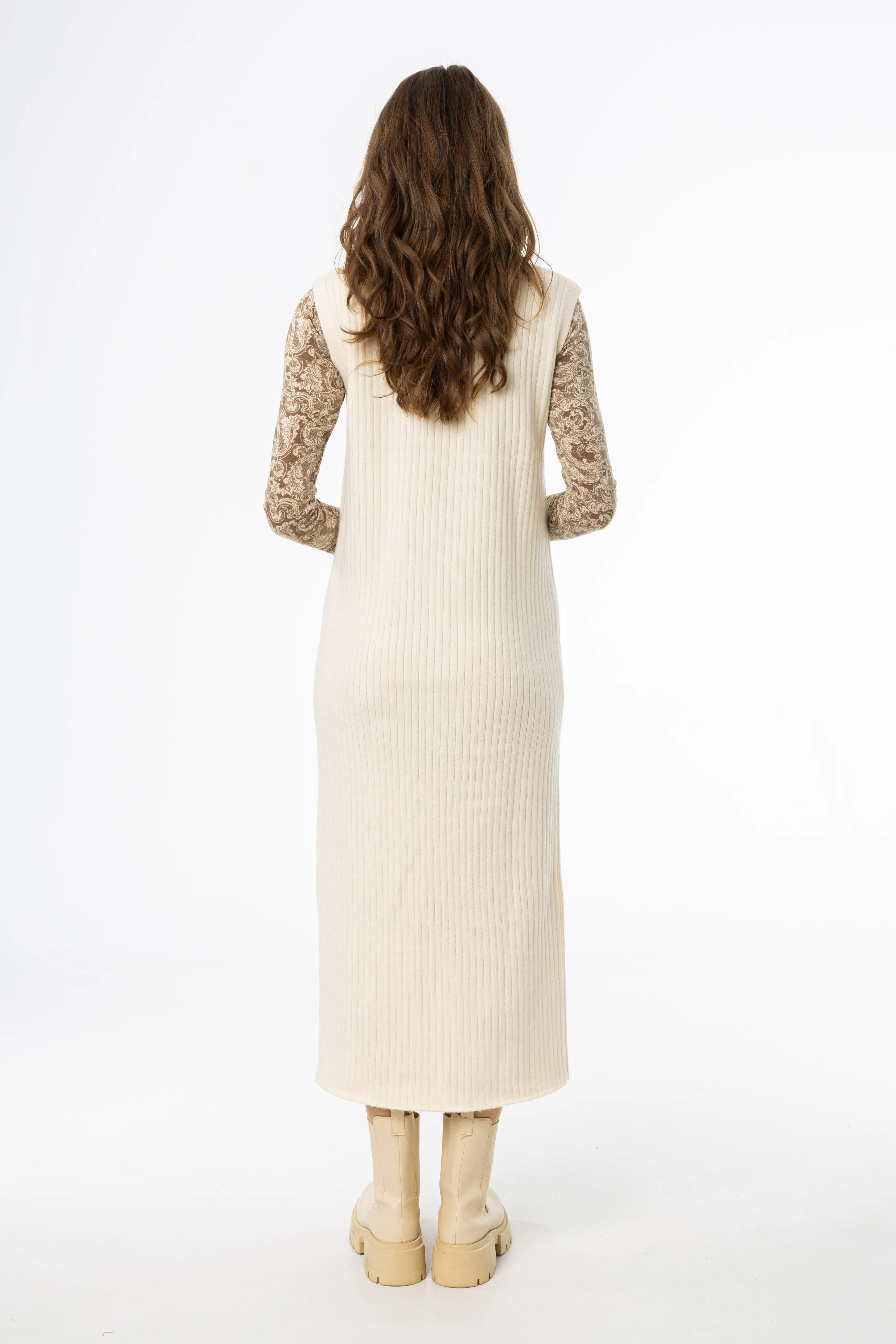 CompressionKnit Cream V Neck Knit Maxi Dress