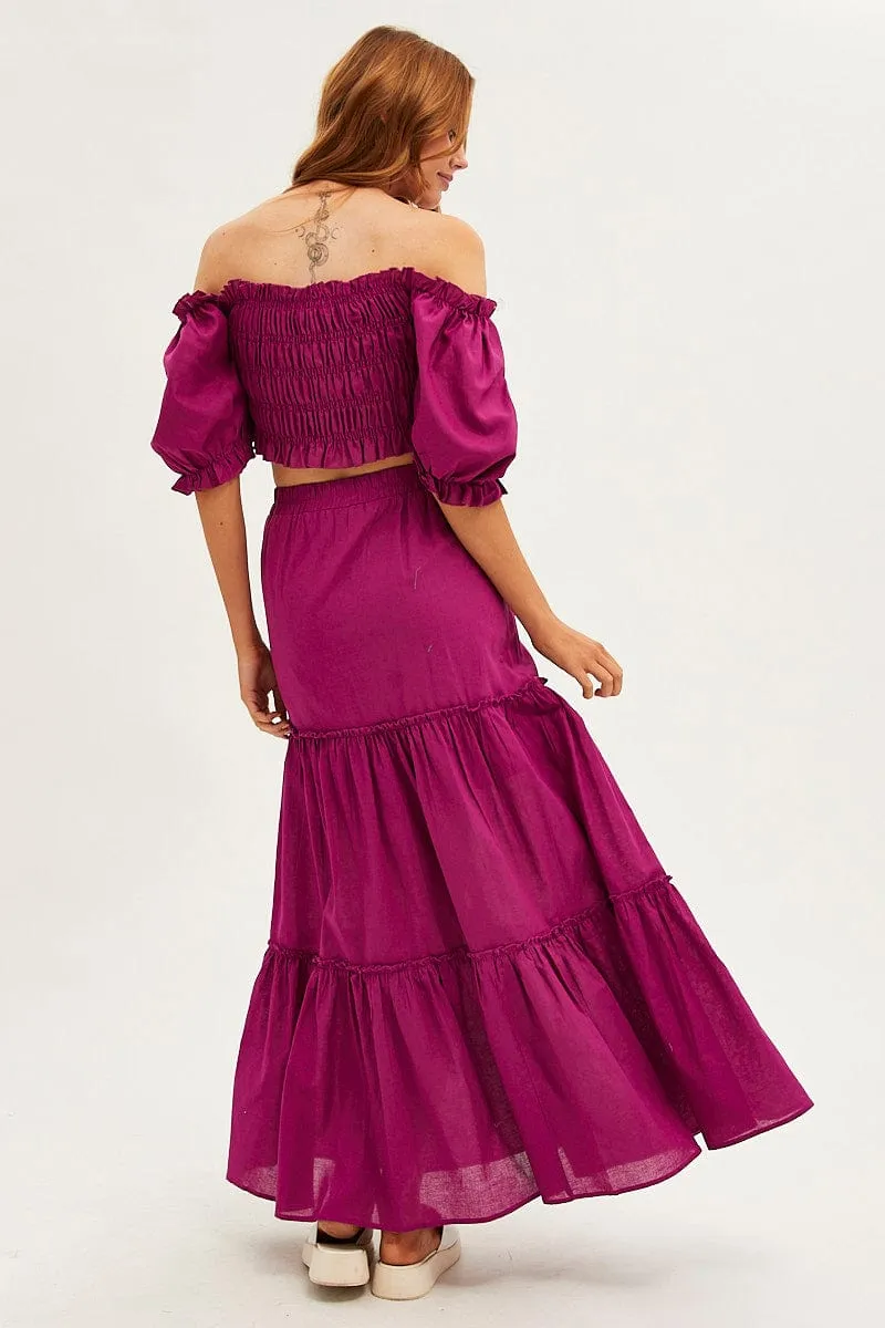 Chic Attire Lightweight Lining Purple Maxi Skirt Tiered