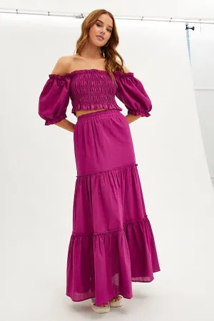 Purple Maxi Skirt Tiered Fashion Week Ready Button Fastenings