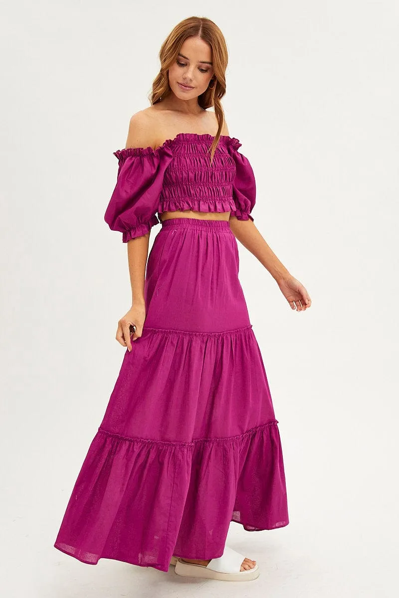 Classic Choice Smooth Cut Purple Maxi Skirt Tiered