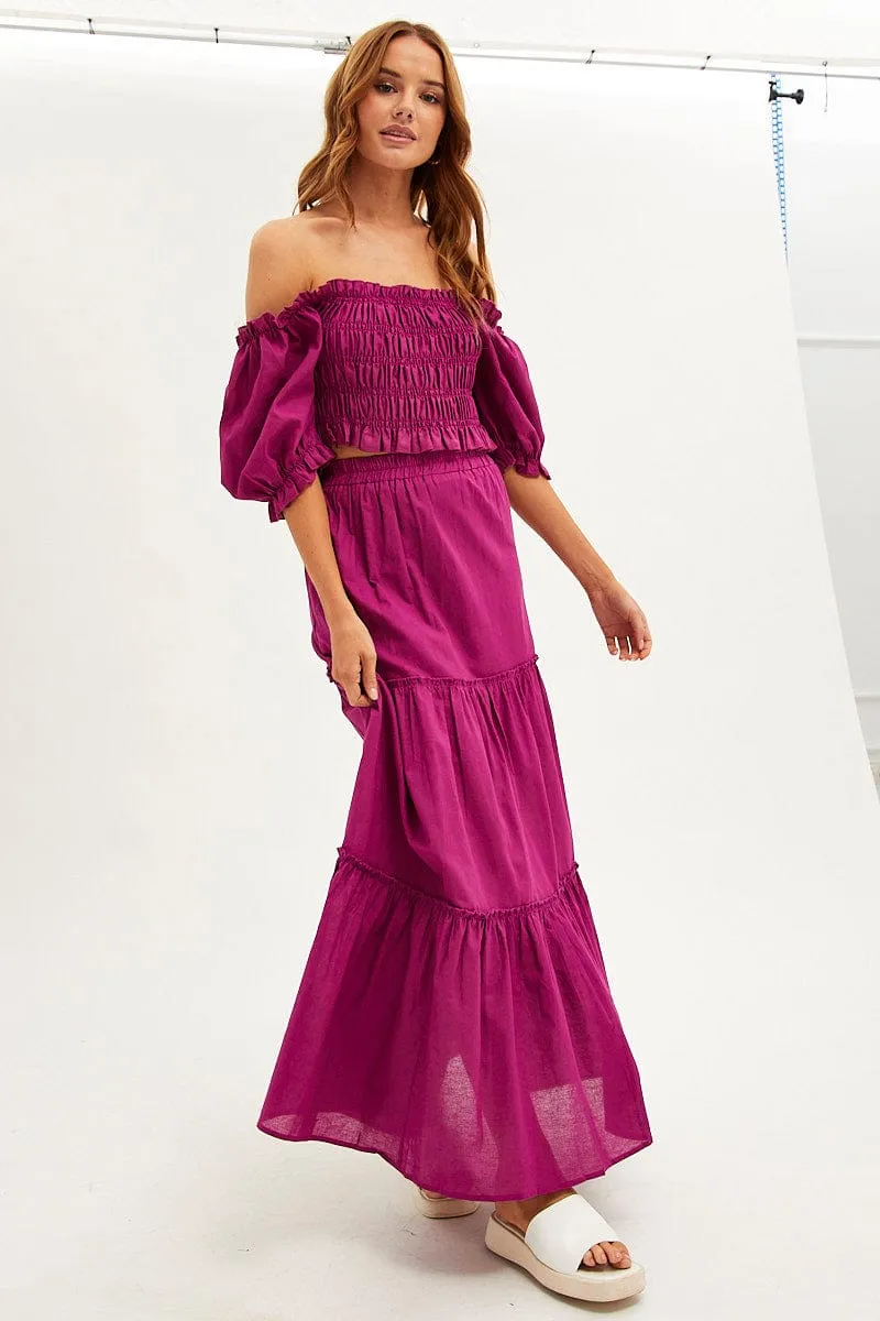 Purple Maxi Skirt Tiered Casual Feel Outfit Combo