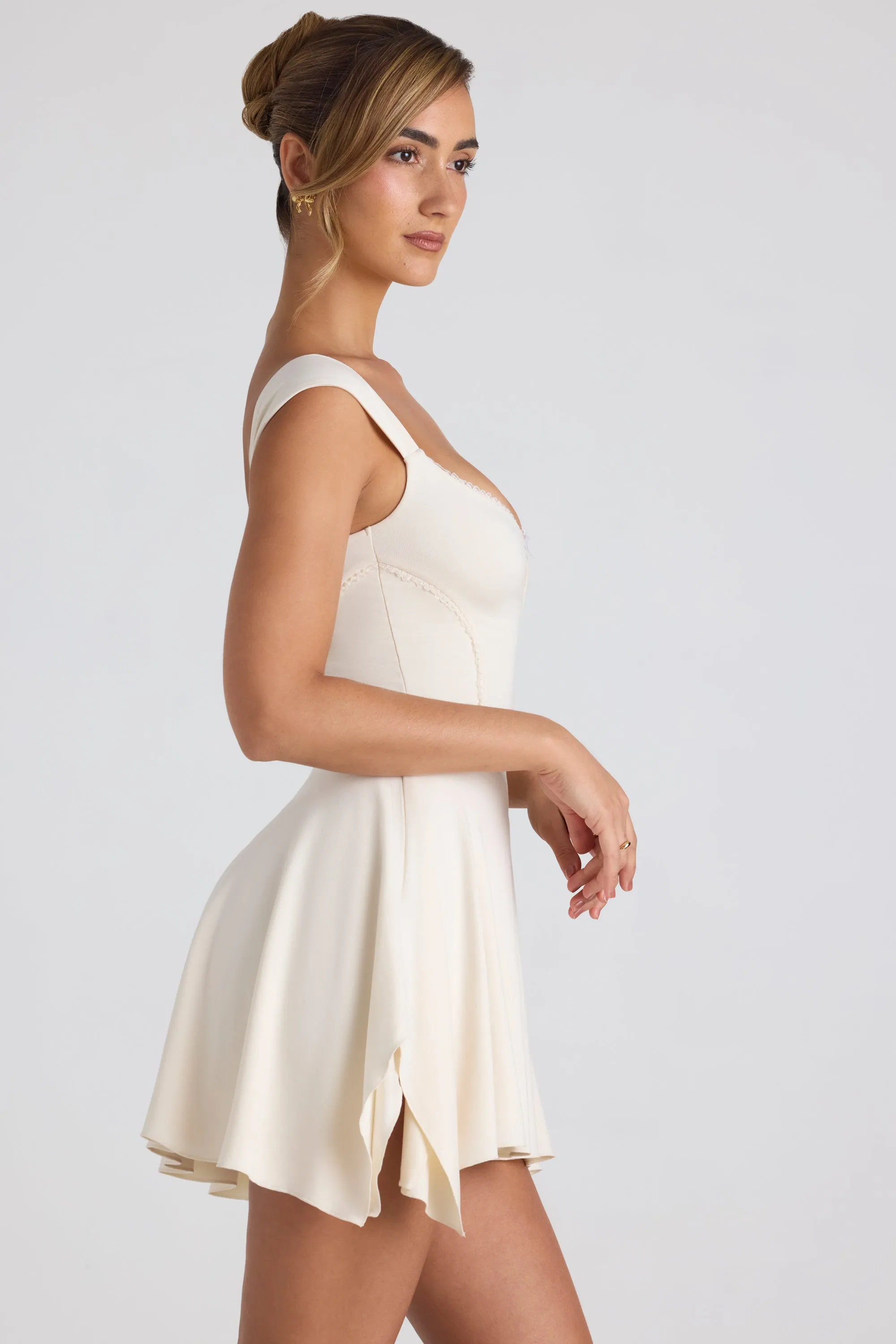 City Edge Scene Hot Modal Asymmetric Lace-Trim A-Line Mini Dress in Ivory