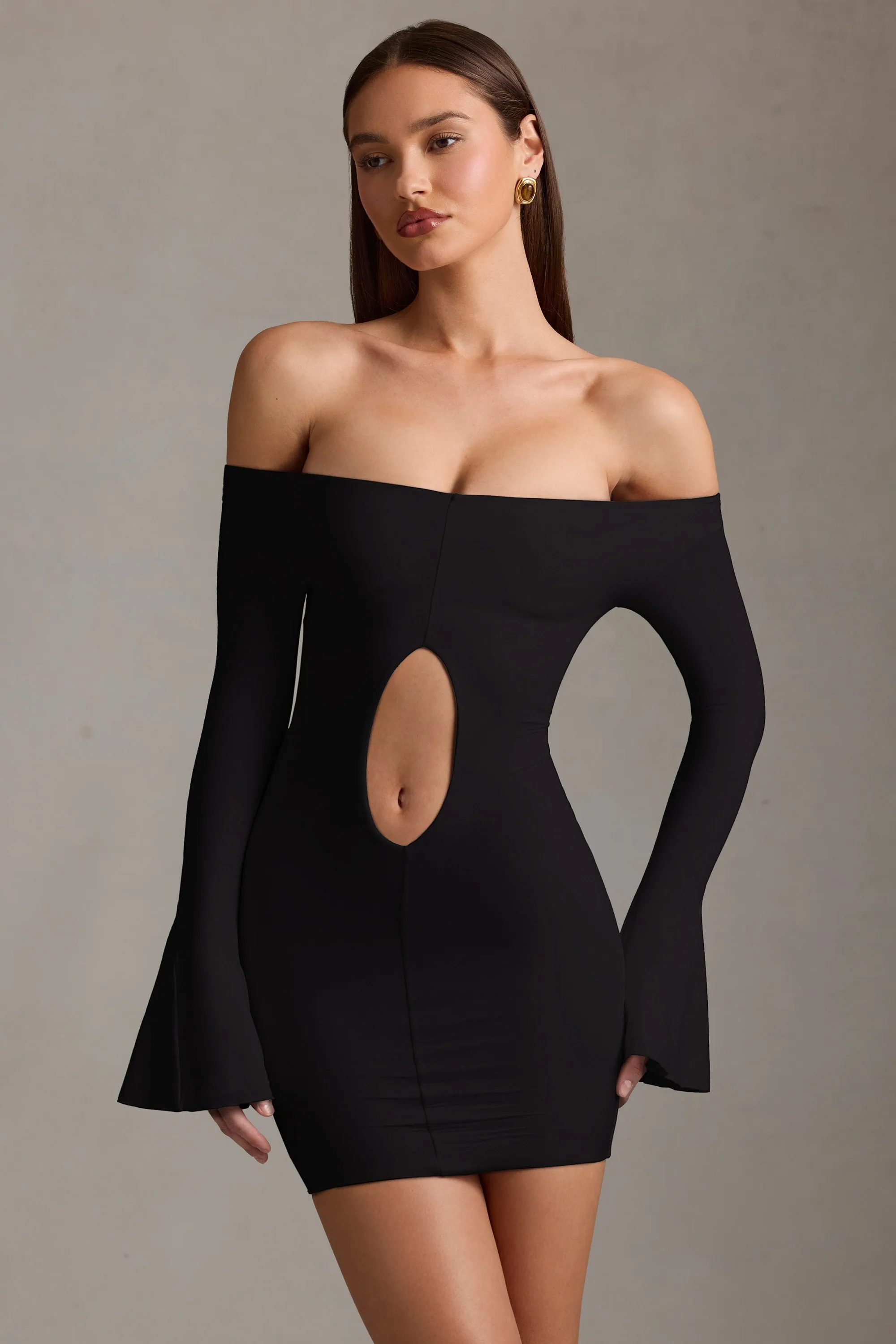 Floral Vibe Off-Shoulder Cut-Out Mini Dress in Black