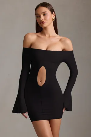 Floral Vibe Off-Shoulder Cut-Out Mini Dress in Black