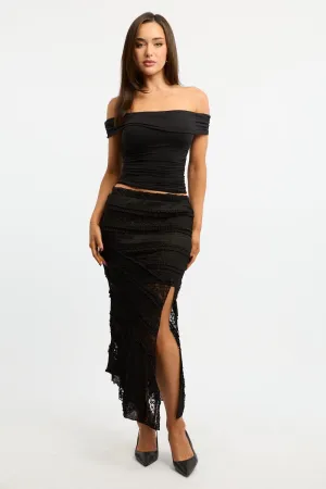 Flexible Comfort Black Scarf Hem Lace Maxi