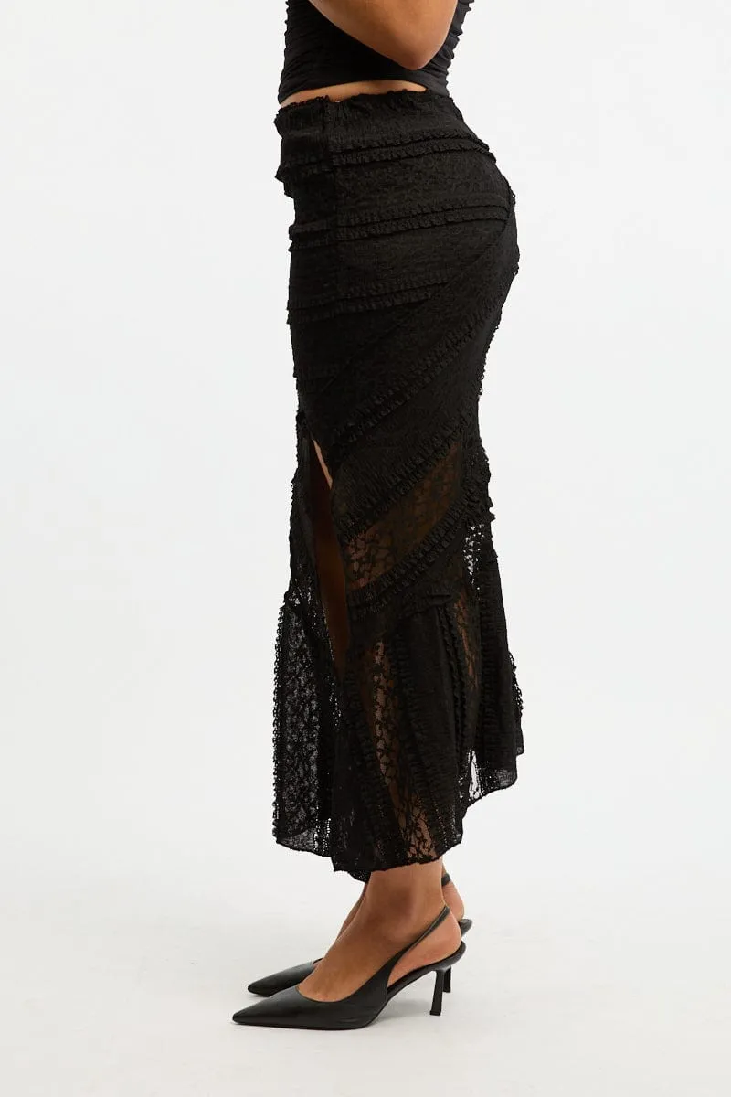 Black Scarf Hem Lace Maxi Business Meeting