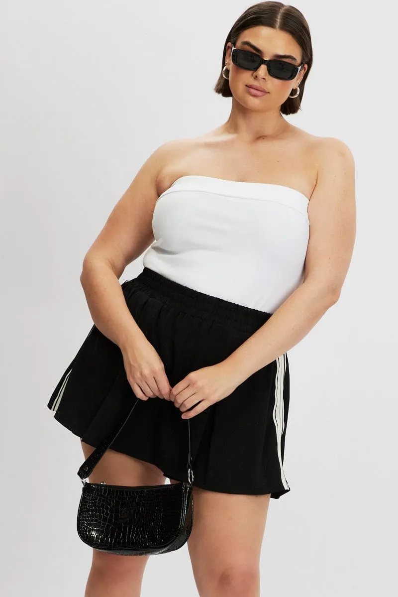 Black Side Stripe Mini Skort Skirt Faux Leather Side Slit
