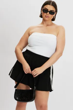 Black Side Stripe Mini Skort Skirt Faux Leather Side Slit