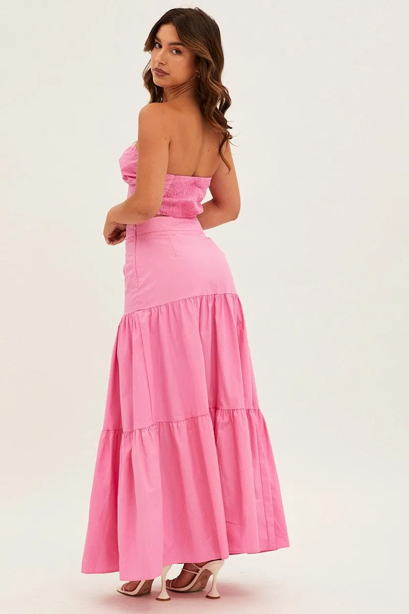 Global Inspiration Lined interior Pink Maxi Skirt High Rise Tiered