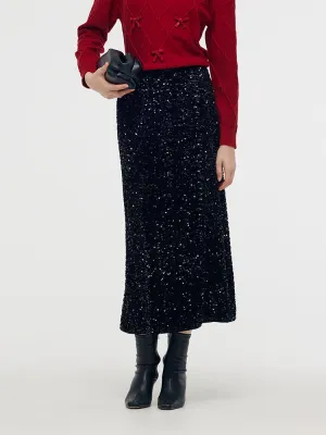 Sleek Detail Velvet Sequins Women Mermaid Skirt