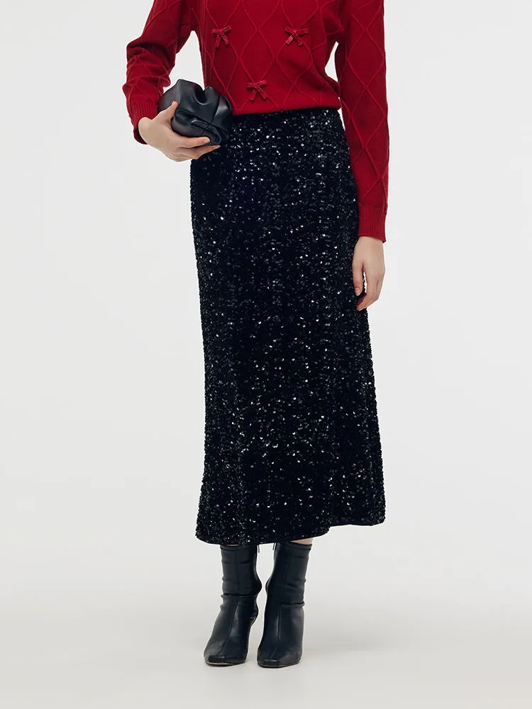 Velvet Sequins Women Mermaid Skirt Flat Lay Collar Business Meeting