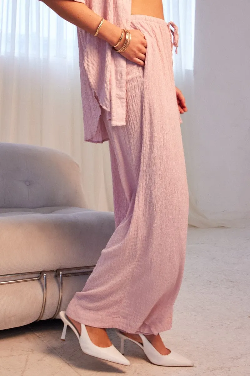 Tear Resistant Fabric High Quality Material Pink Wide Leg Pants High Rise Textured Fabric