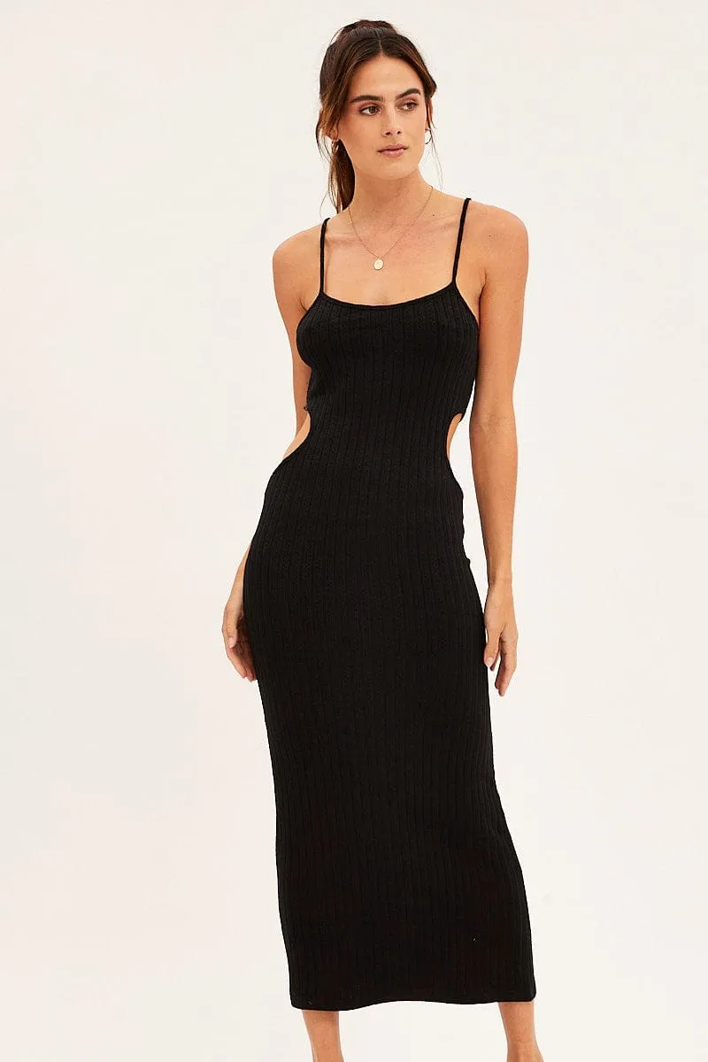 Art Space Black Ribbed Midi Dress Cutout