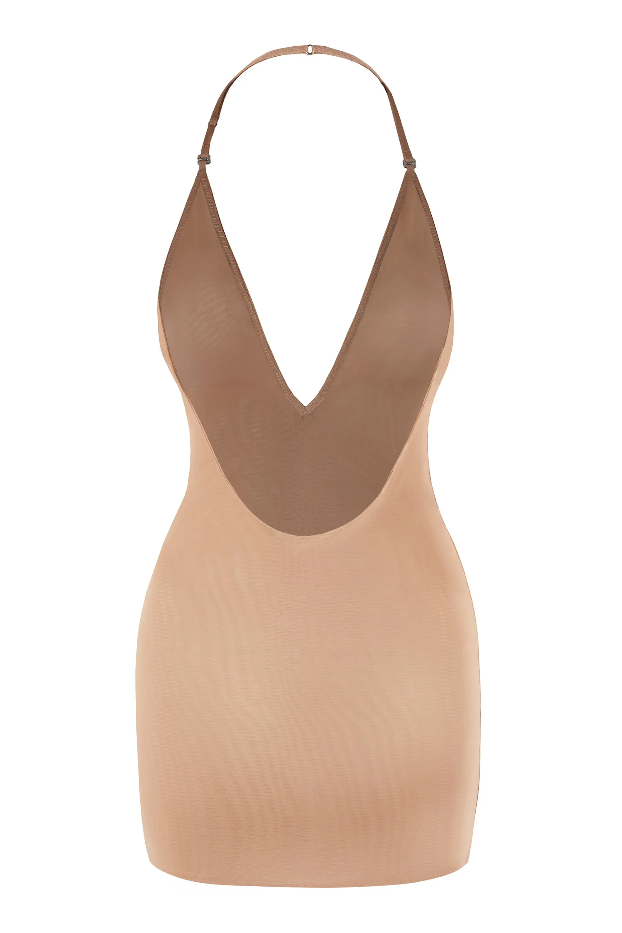 Intimates Soft Mesh Multiway Mini Dress in Warm Peach Layered Ruffle Accent