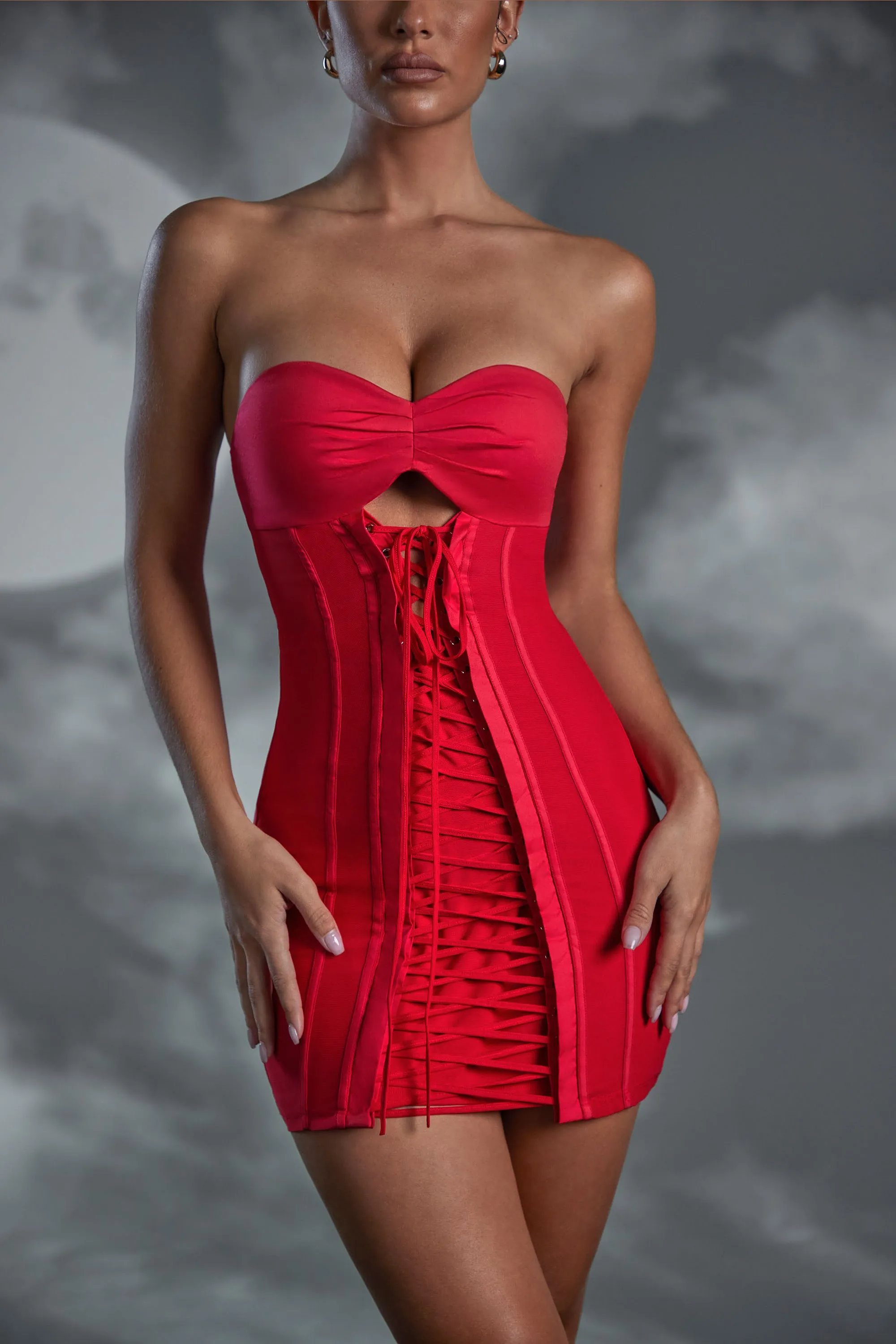 Urban Chic Lace Up Bandeau Mini Dress in Red