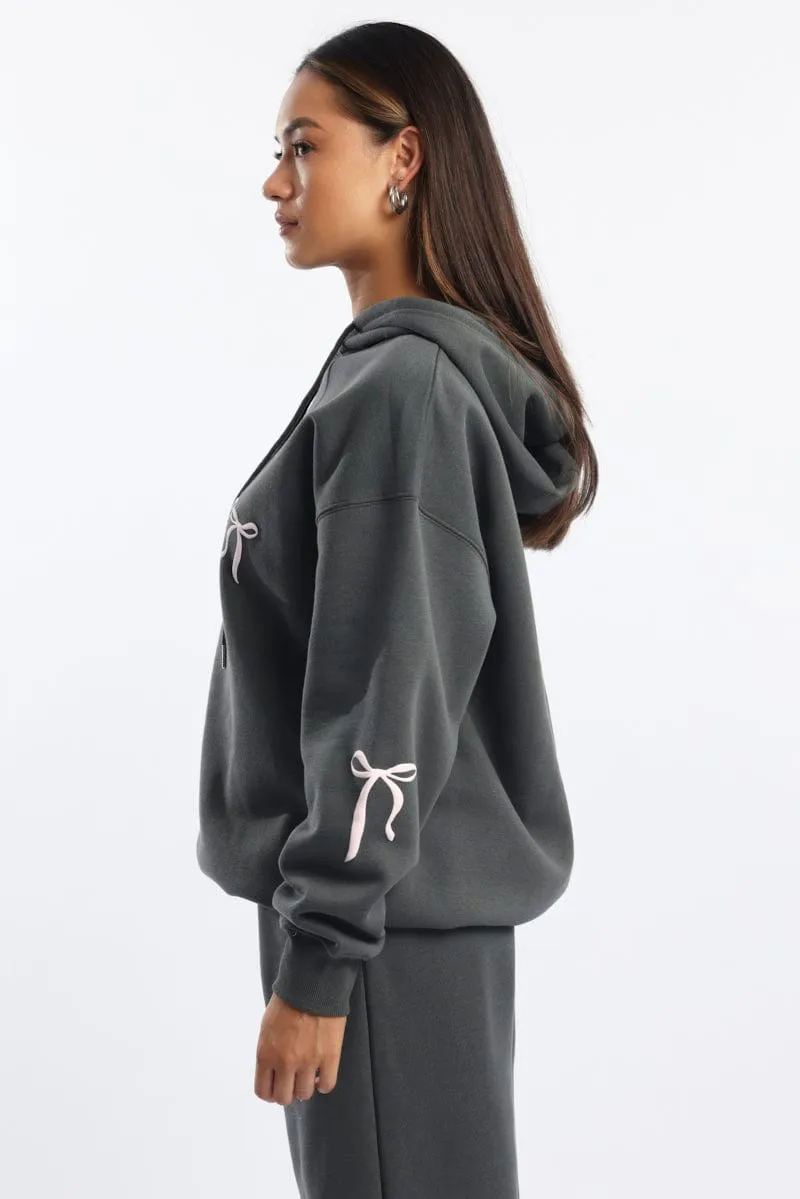 Casual Fashion Grey Graphic Hoodie Sweater Long Sleeve
