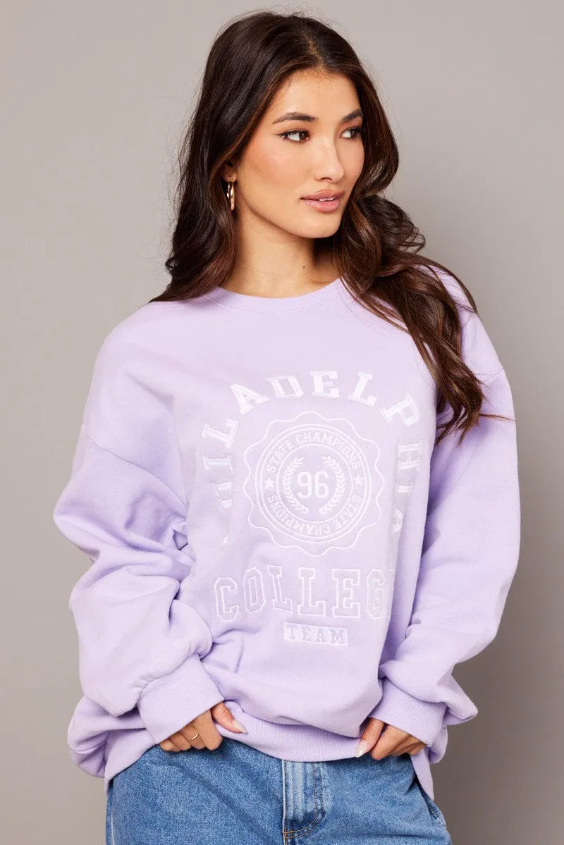 Purple Graphic Sweater Long Sleeve right for running