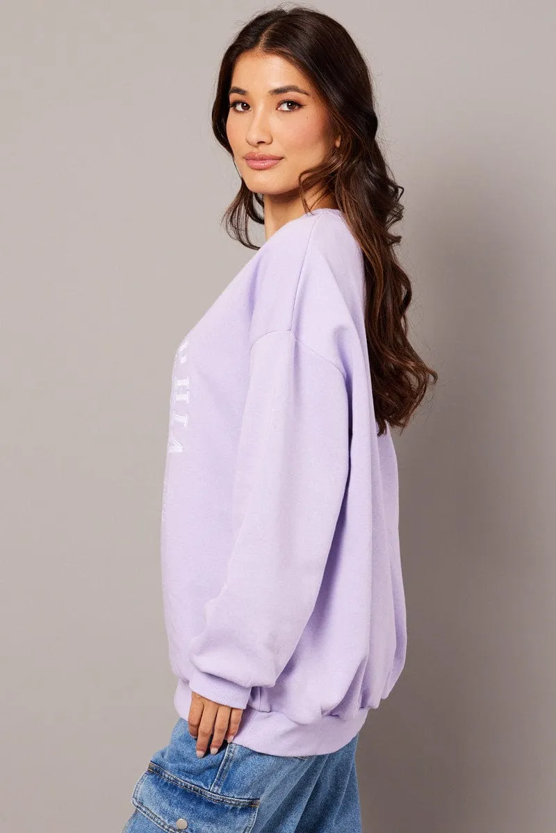 product gym readiness fit for home Purple Graphic Sweater Long Sleeve