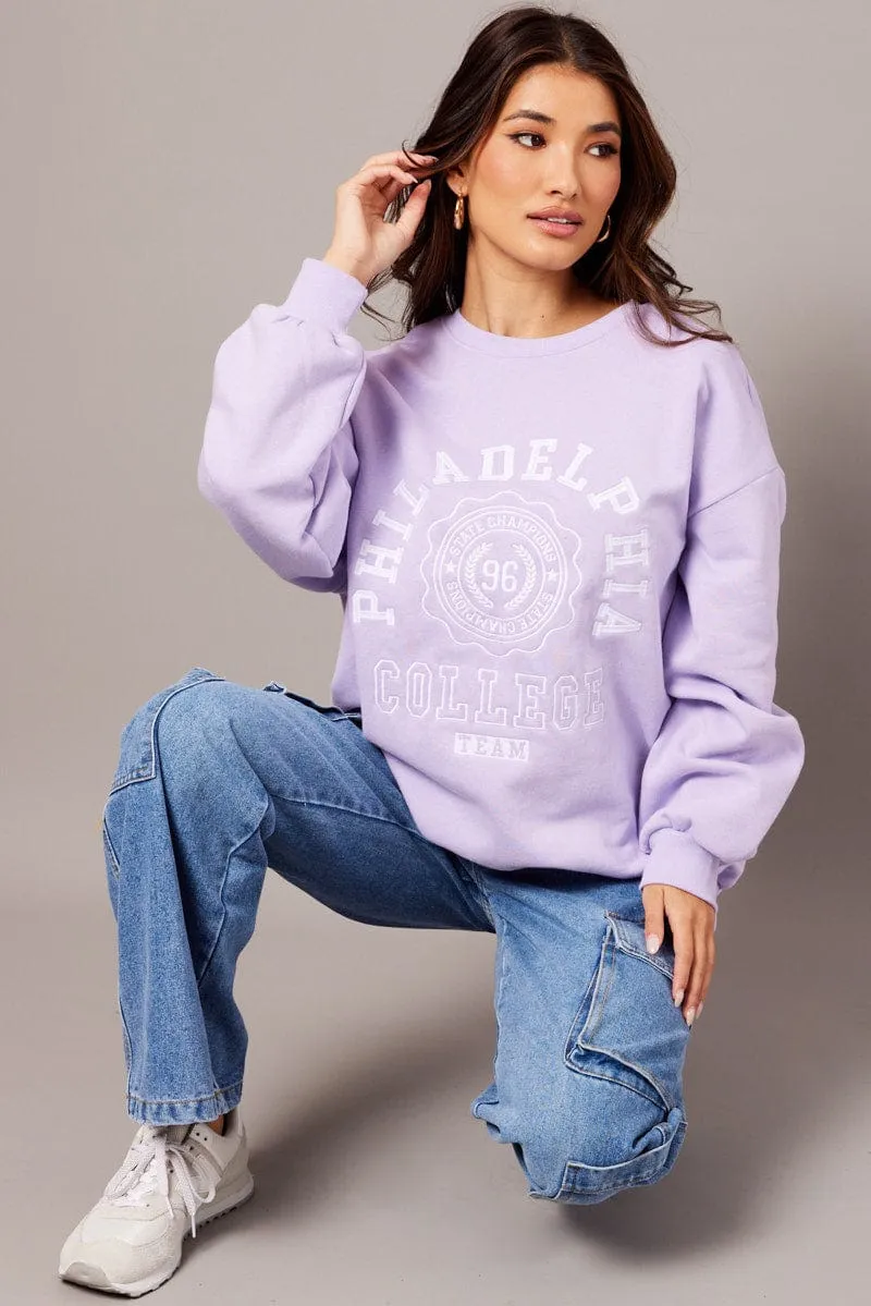 Purple Graphic Sweater Long Sleeve stain resistant coating Warm Hoodie