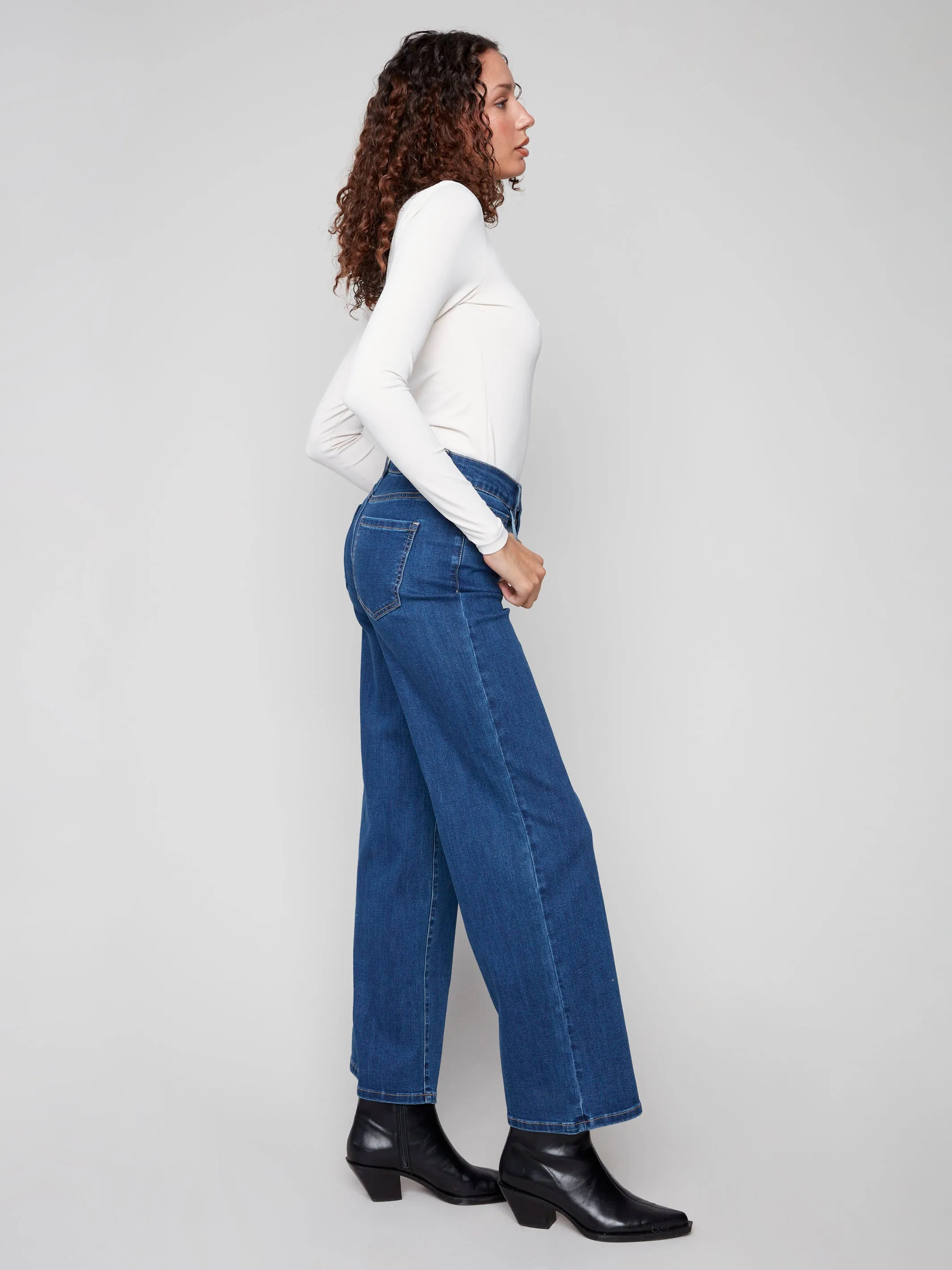 Family Style Elegant Weekend Warrior Festival Outfit Smooth Chloe Wide Leg Jeans - Indigo
