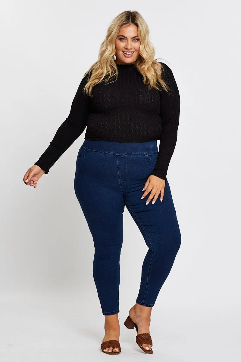 Laidback Style Dk Indigo High Rise Denim Jeggings