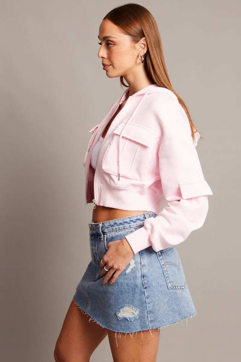 Pink Zip Hoodie Long Sleeve Weekend Layer Practical